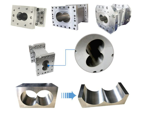 Partes de extrusoras paralelas de doble tornillo para la producción de compuestos, recombinados y regranulados
