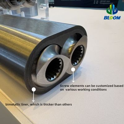 Partes de extrusoras Barril y revestimiento de tornillo de segmento para mezclar, mezclar y granular resinas plásticas con retardante de llama sin halógenos