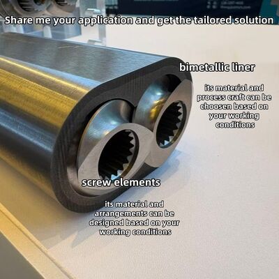 Forro de barril compuesto de níquel cromo tungsteno de alto rendimiento para extrusora de tornillos gemelos con resistencia a la temperatura de 600 °C y dureza HRC 58-62