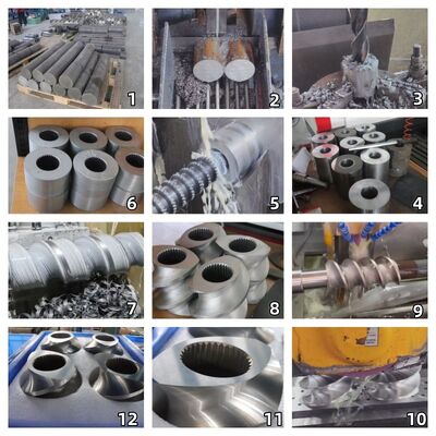 Elementos de tornillo de extrusores de tornillo gemelos resistentes al desgaste y la corrosión con mecanizado CNC de precisión y dureza HRC 58-62